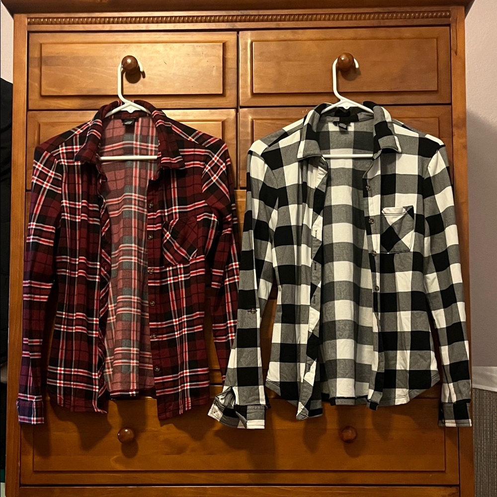 3 set, Rue21 Women's Long Sleeve Plaid flannels- Red, Black/White, + blue